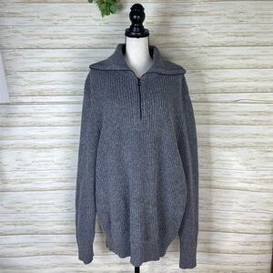 TRUTH Gray Wool Cotton Blend Chunky Knit Quarter Zip Oversized Sweater